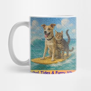 Tribal Tides & Furry Vibes – Hmong Surfing Duo Mug